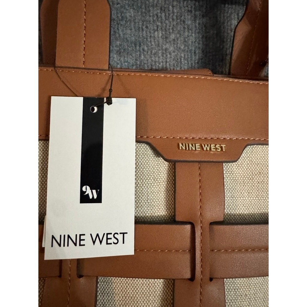 NWOT Nine West Sutton Place Tote Bag Caramel Canvas Woven Cage WGN111623 - Picture 3 of 14